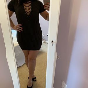 Sexy lace-up sweater dress